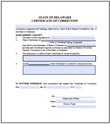 Certificate of Correction Order Form - Delaware Business Incorporators, Inc.