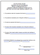 Delaware Certificate of Conversion Order Form - Delaware Business Incorporators, Inc.